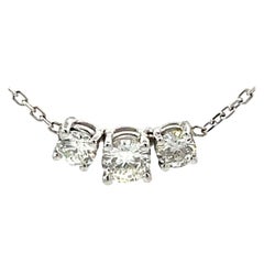 Three Diamond Necklace Solid 14k White Gold