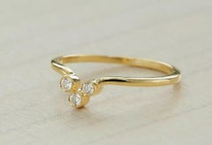 Three Diamond Ring in 14k Solid Gold Chevron Ring Minimalist V Shaped Ring