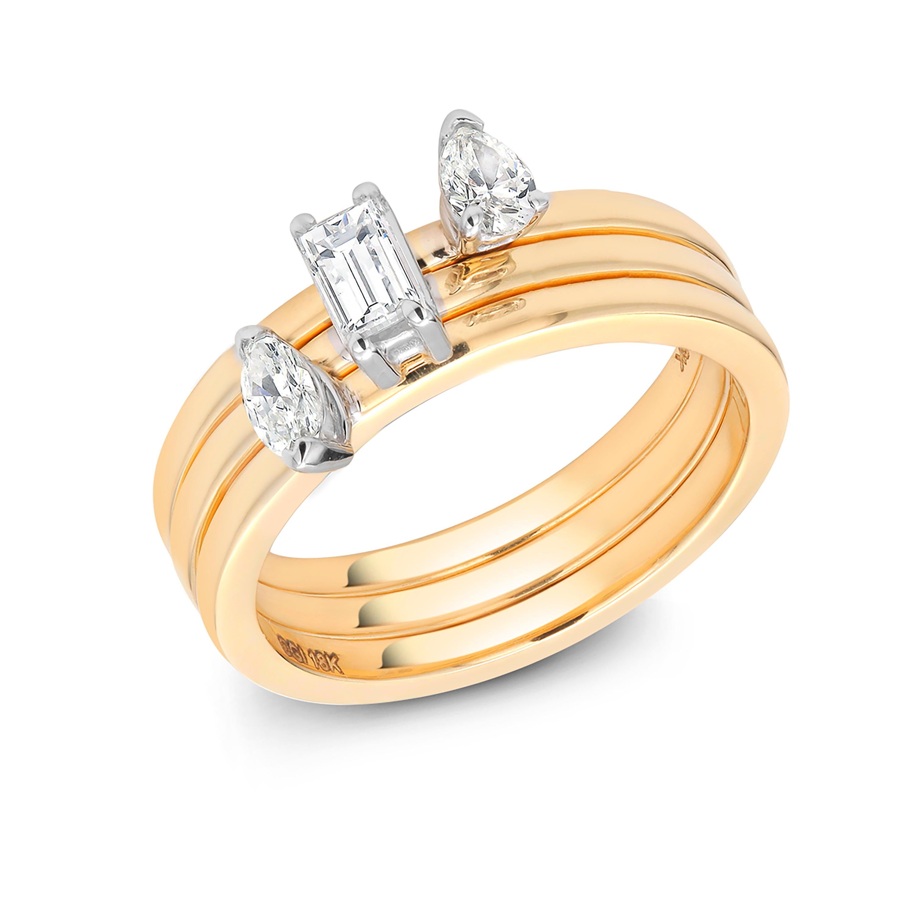 Three-Diamond Yellow Gold Stacking Bands Sold as a Set 1