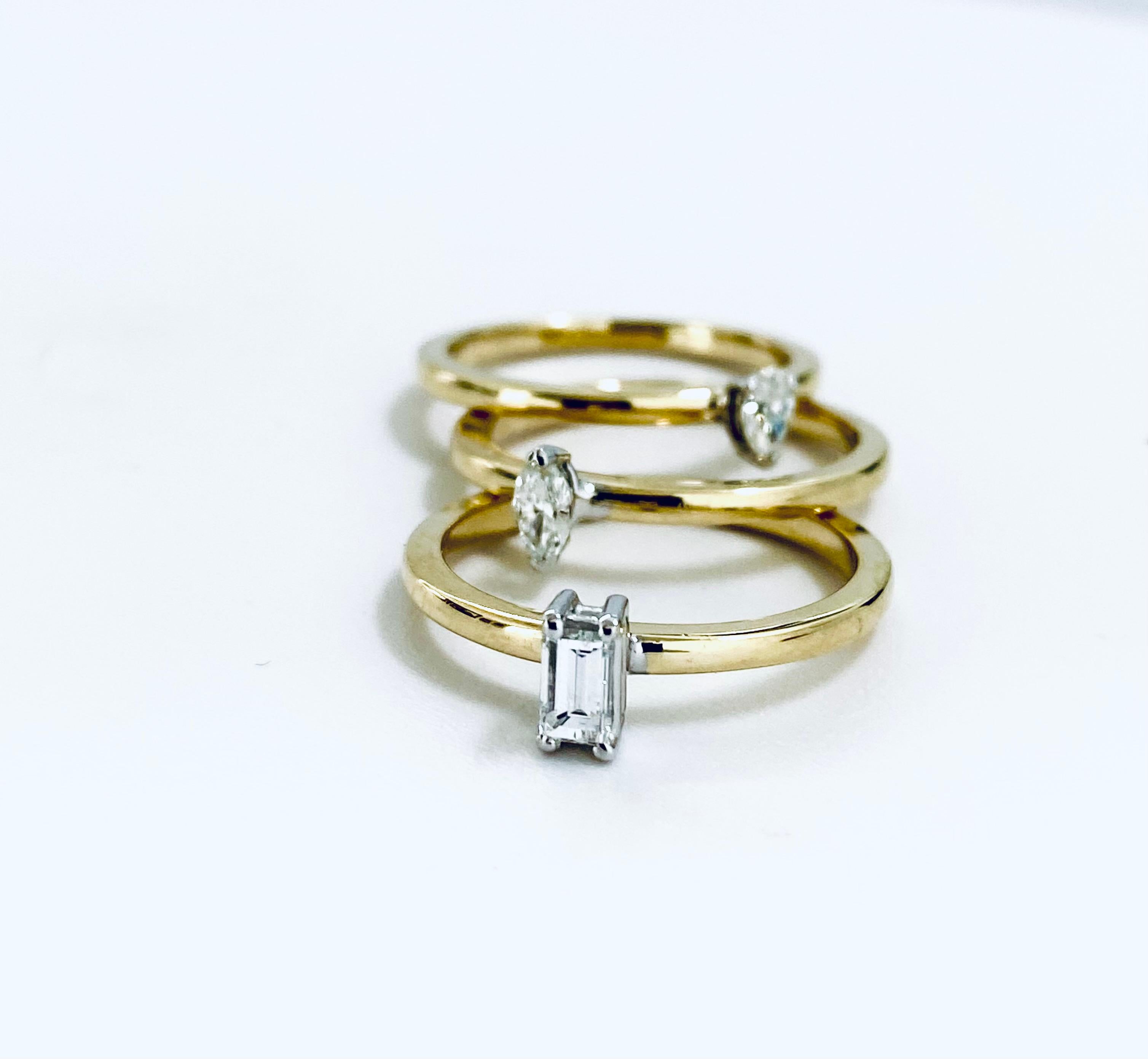 Three-Diamond Yellow Gold Stacking Bands Sold as a Set In New Condition In New York, NY