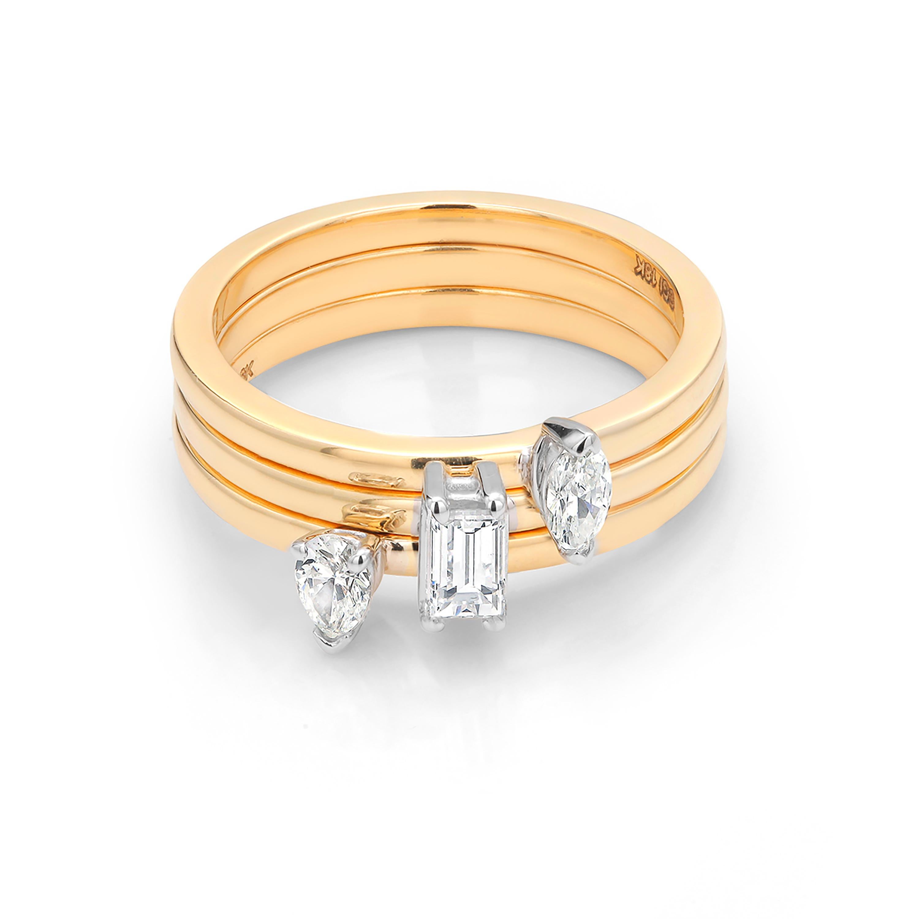Three-Diamond Yellow Gold Stacking Bands Sold as a Set 3