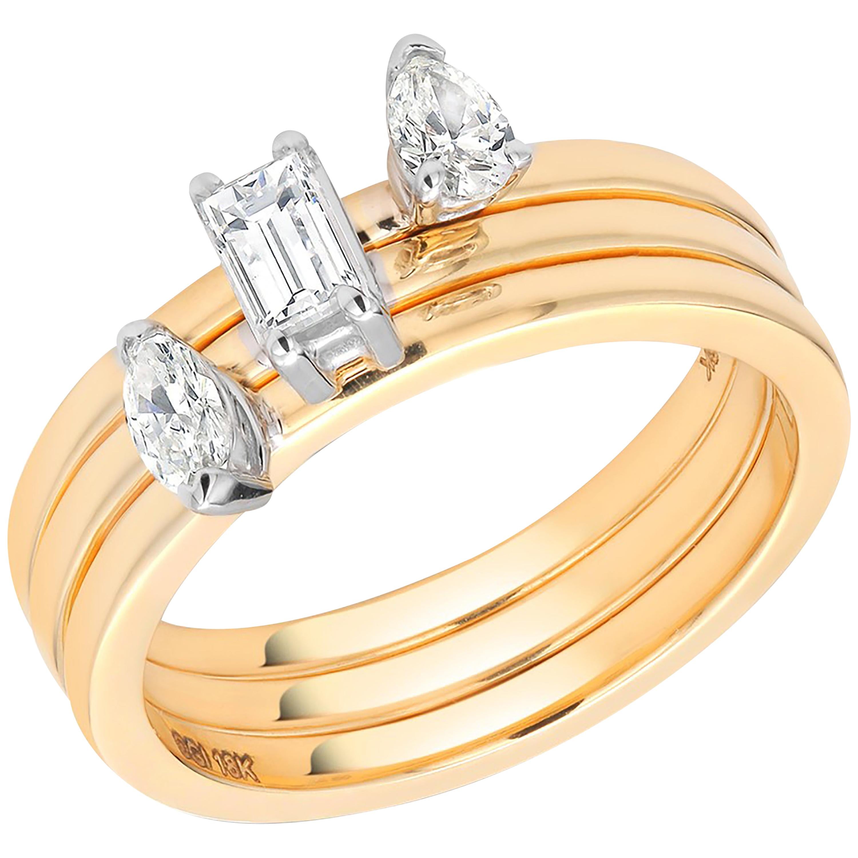 Three-Diamond Yellow Gold Stacking Bands Sold as a Set