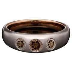 Three Diamonds Ring Fancy Brown Champagne Gold 18K