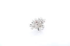 Three Dimensional 5-Petal Flower Bouquet Diamond Ring 18 Karat White Gold