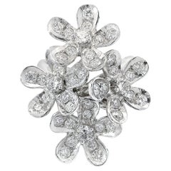 Three-Dimensional 5-Petal Flower Bouquet Diamond Ring in 18K White Gold
