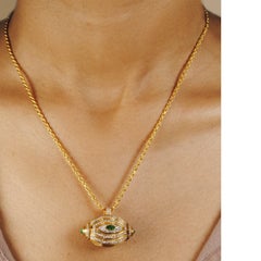 Three-Dimensional Amulet in 18KT Gold, Emeralds & Natural Diamonds