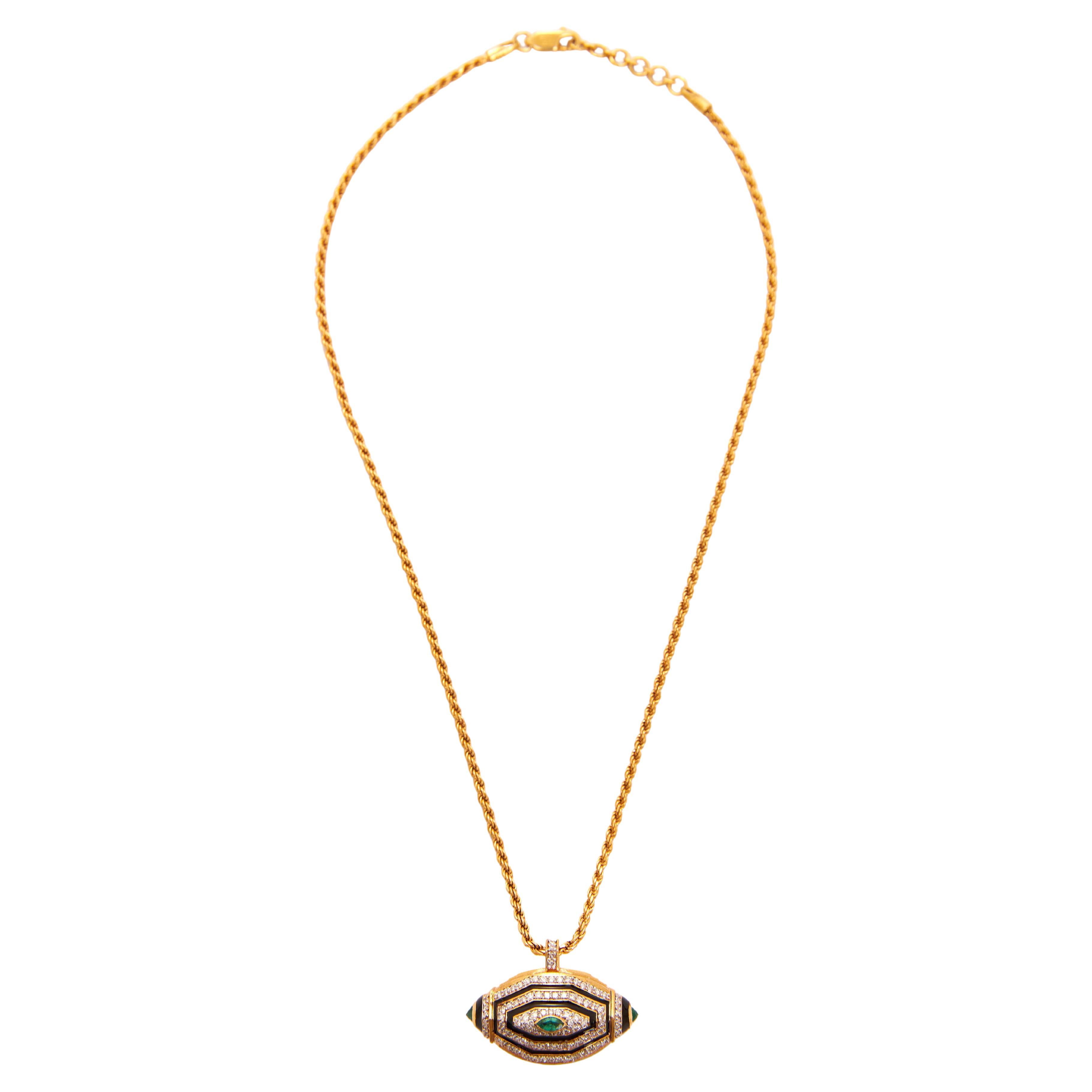 Three-Dimensional Amulet in 18KT Gold, Emeralds & Natural Diamonds