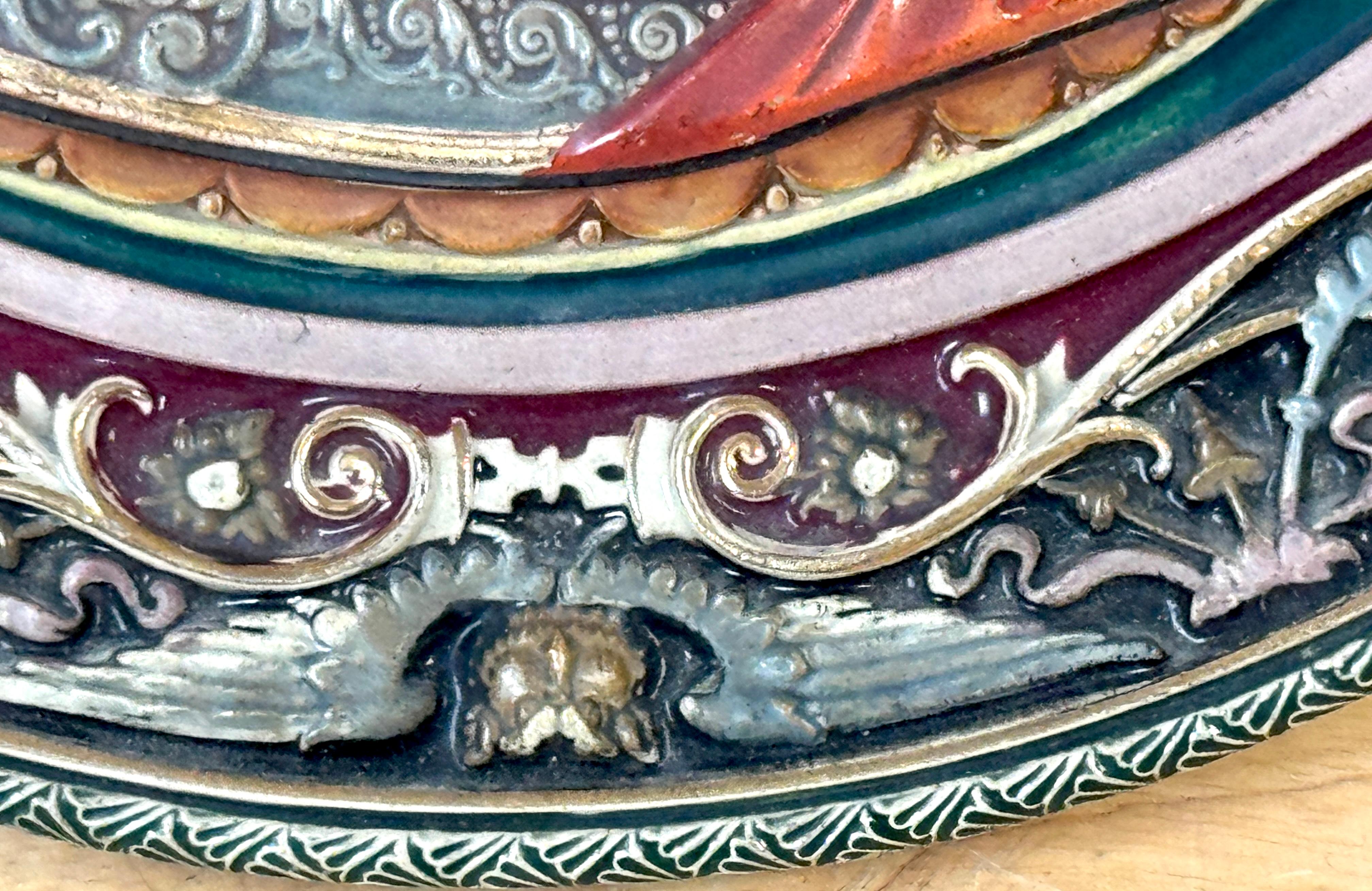 Three-Dimensional Continental Majolica Charger of Minerva, Late 19th Century For Sale 3