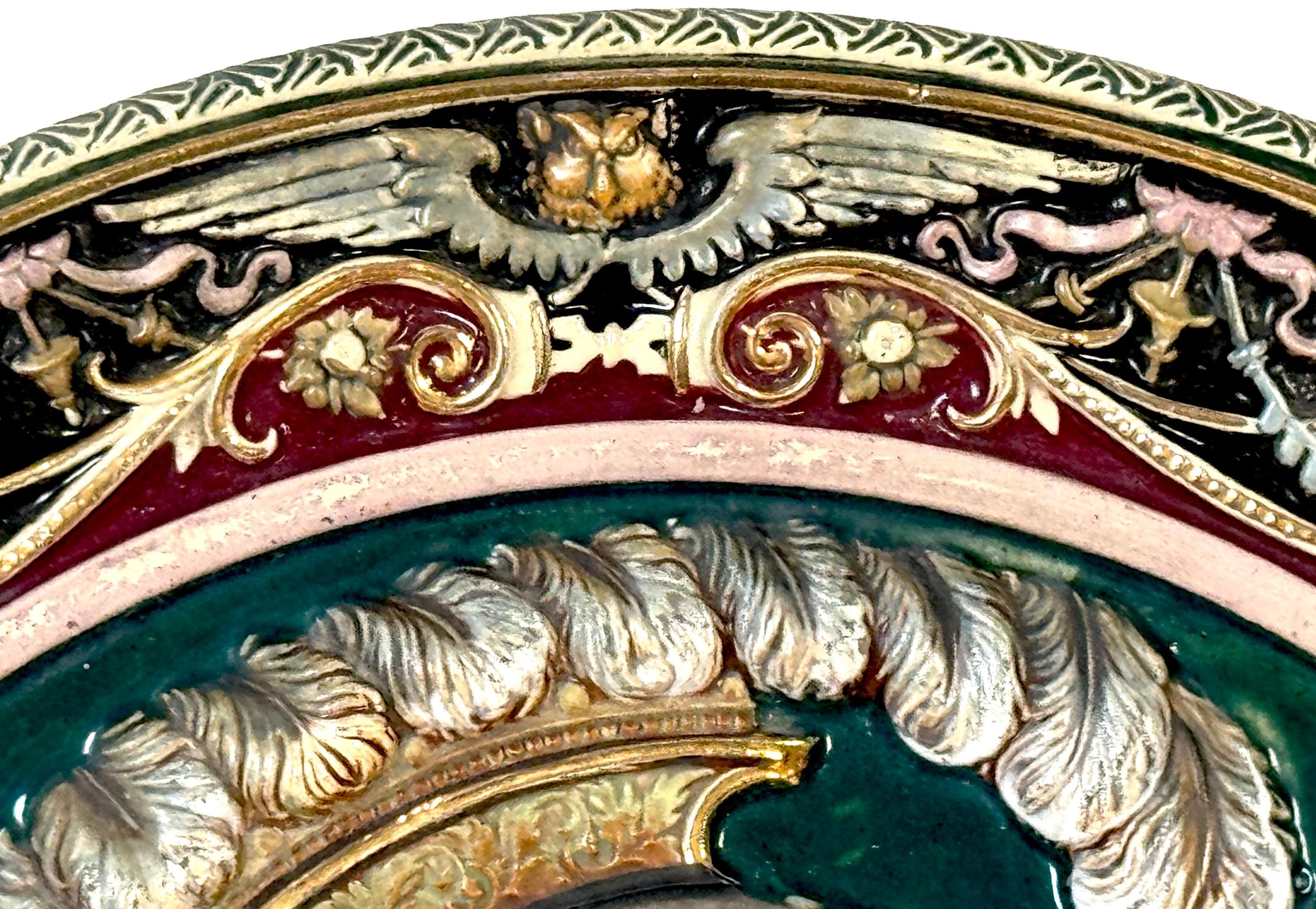 Three-Dimensional Continental Majolica Charger of Minerva, Late 19th Century For Sale 4