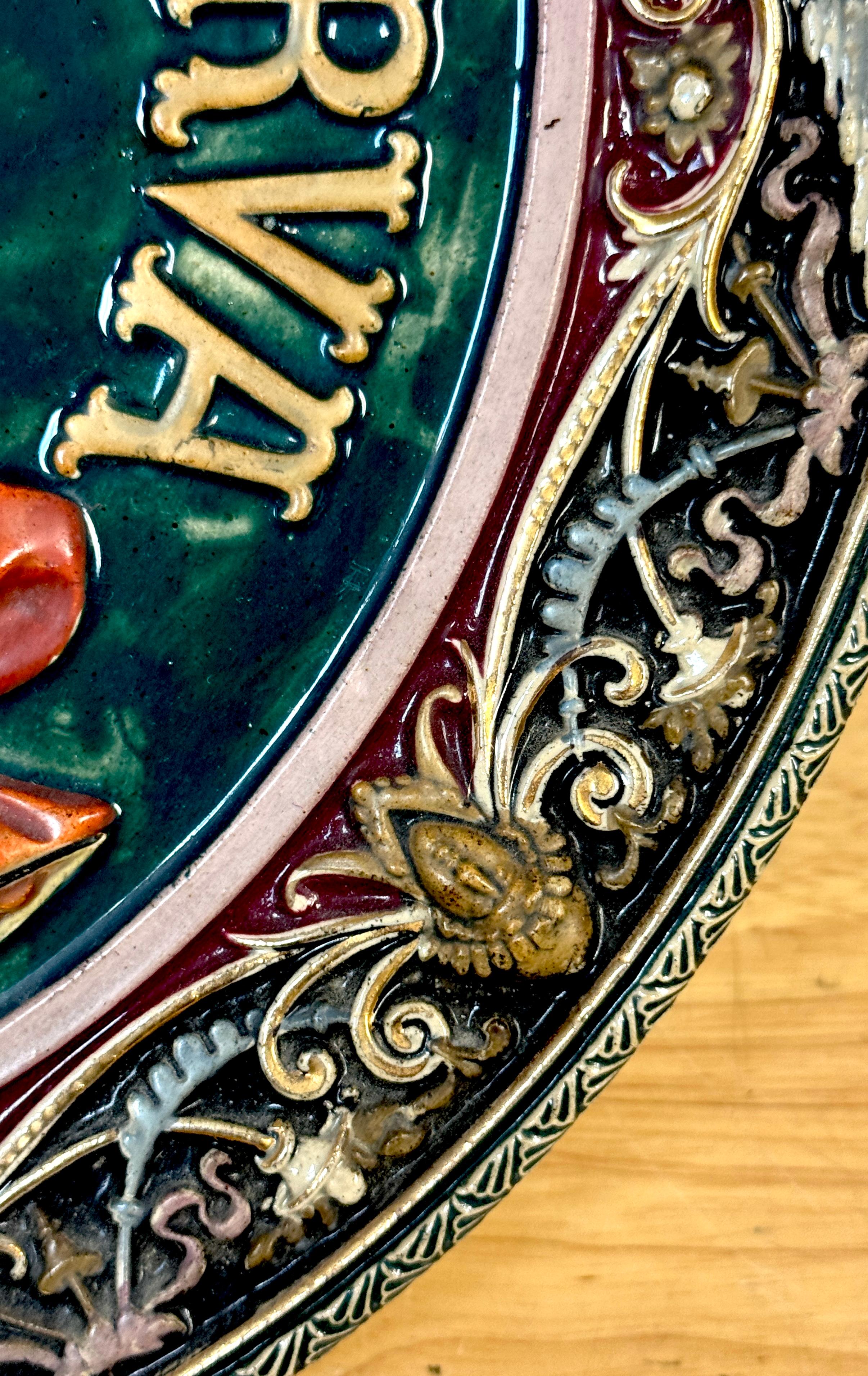 Three-Dimensional Continental Majolica Charger of Minerva, Late 19th Century For Sale 6