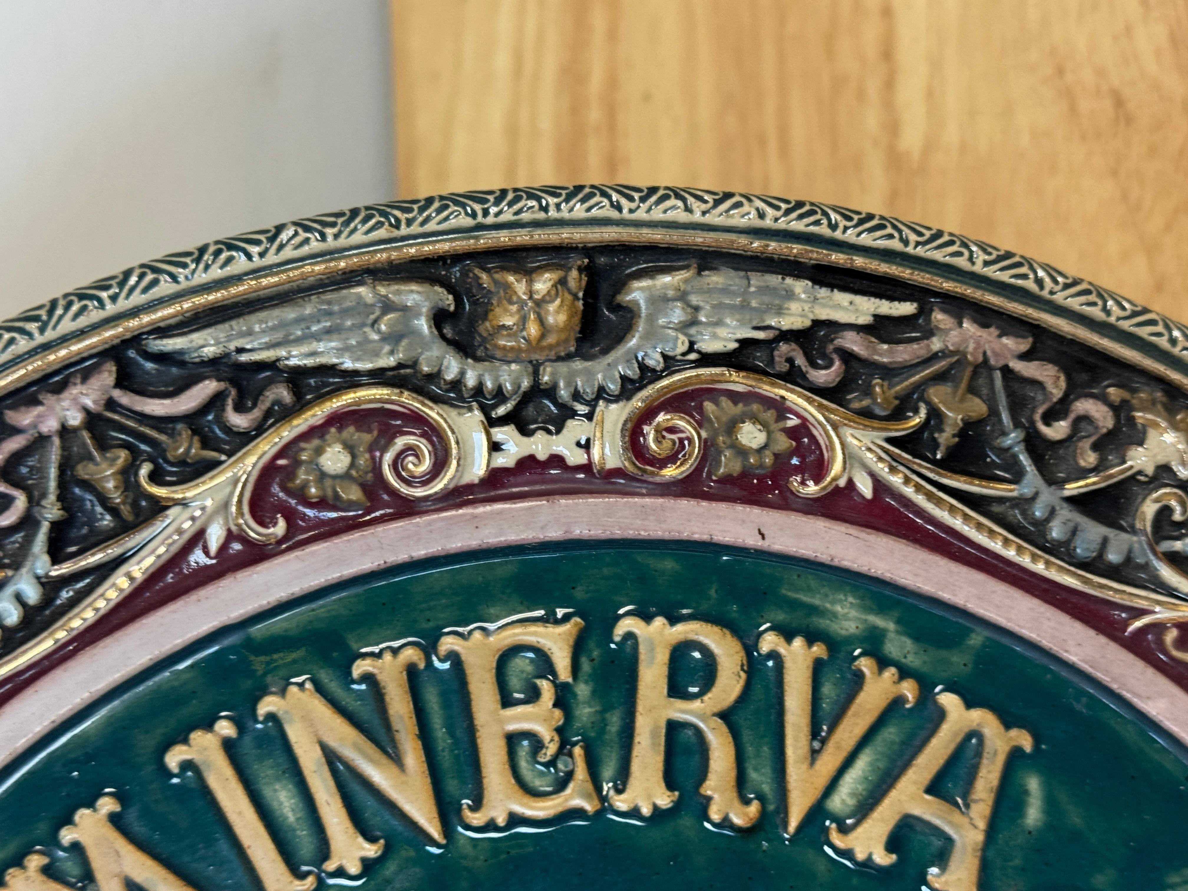Three-Dimensional Continental Majolica Charger of Minerva, Late 19th Century For Sale 7