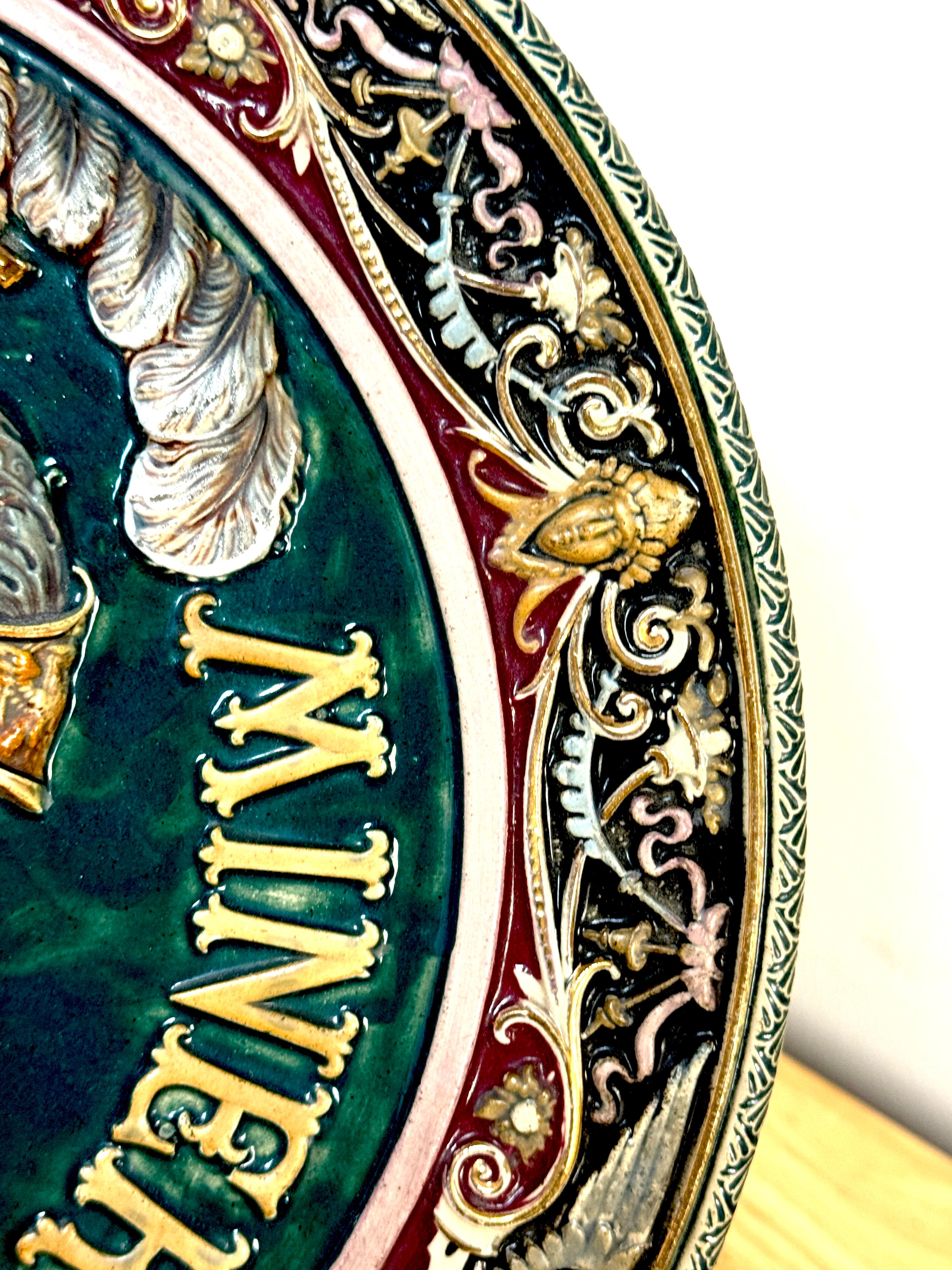 Three-Dimensional Continental Majolica Charger of Minerva, Late 19th Century For Sale 8