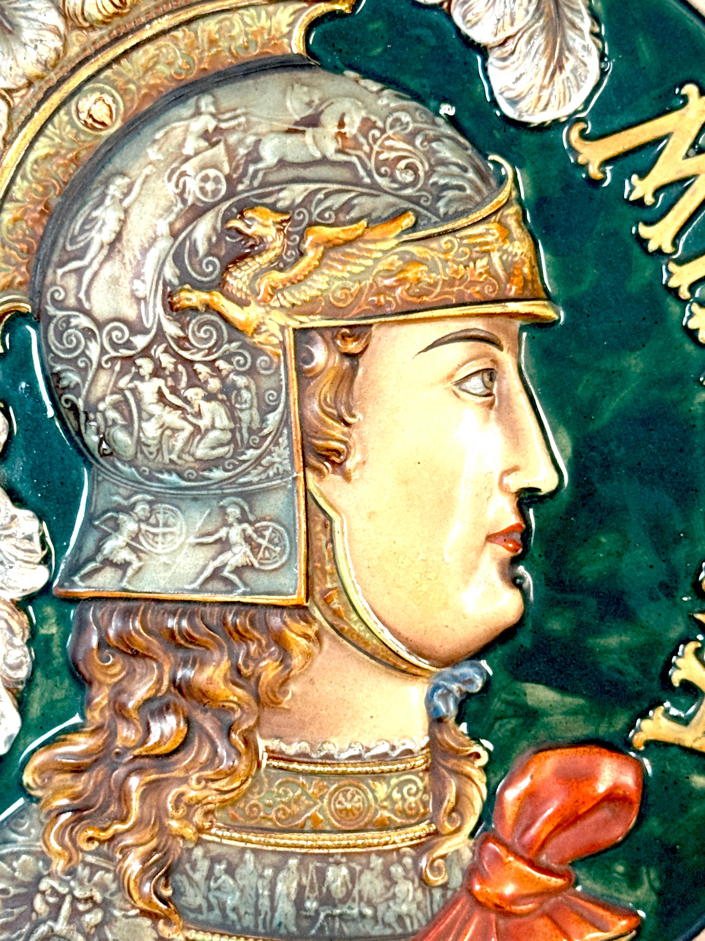 Three-Dimensional Continental Majolica Charger of Minerva, Late 19th Century For Sale 9