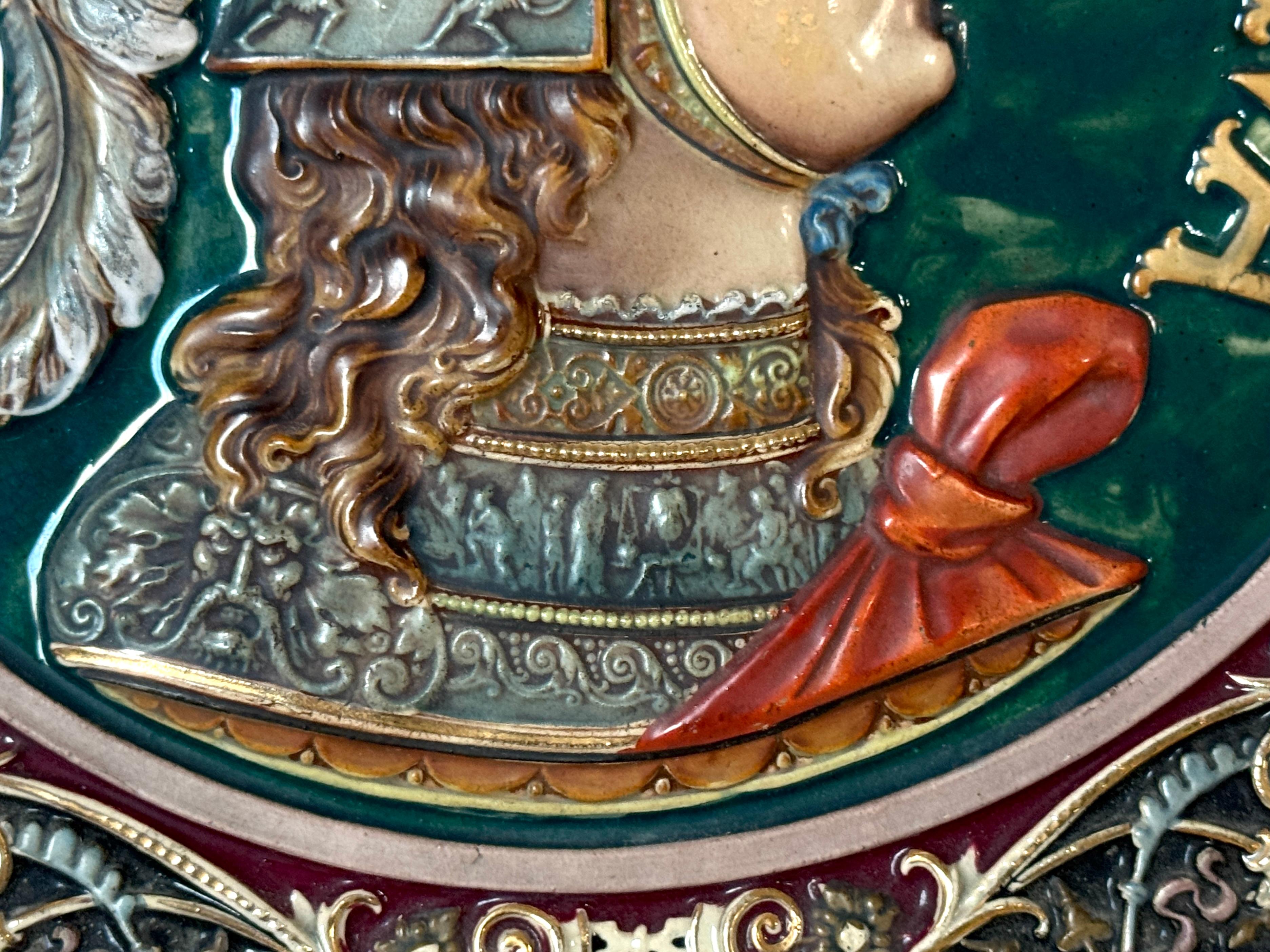 Three-Dimensional Continental Majolica Charger of Minerva, Late 19th Century For Sale 10