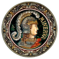 Three-Dimensional Continental Majolica Charger of Minerva, Late 19th Century