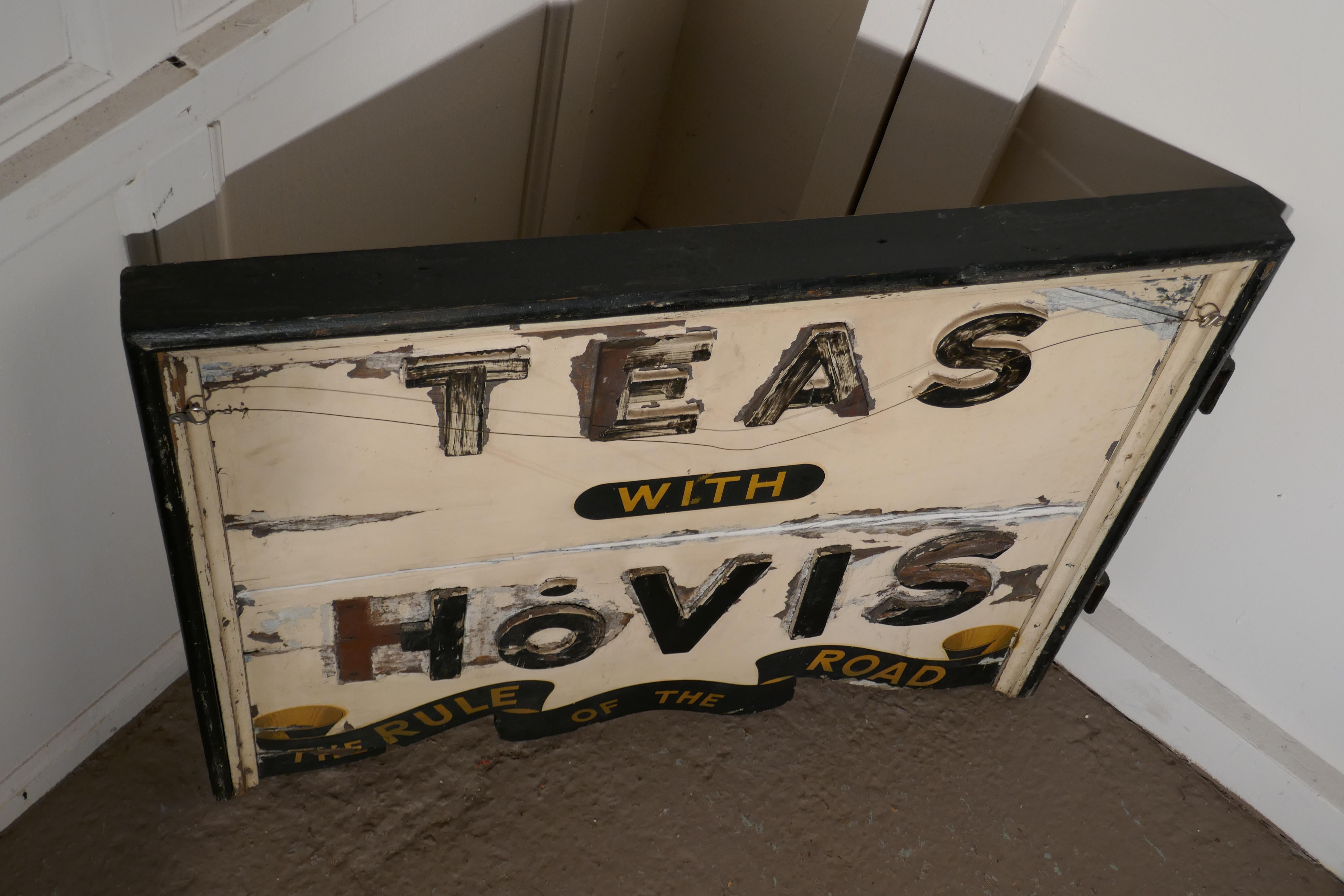 Art Deco Three Dimensional Double-Sided Wooden Hovis Tea Shop Sign For Sale