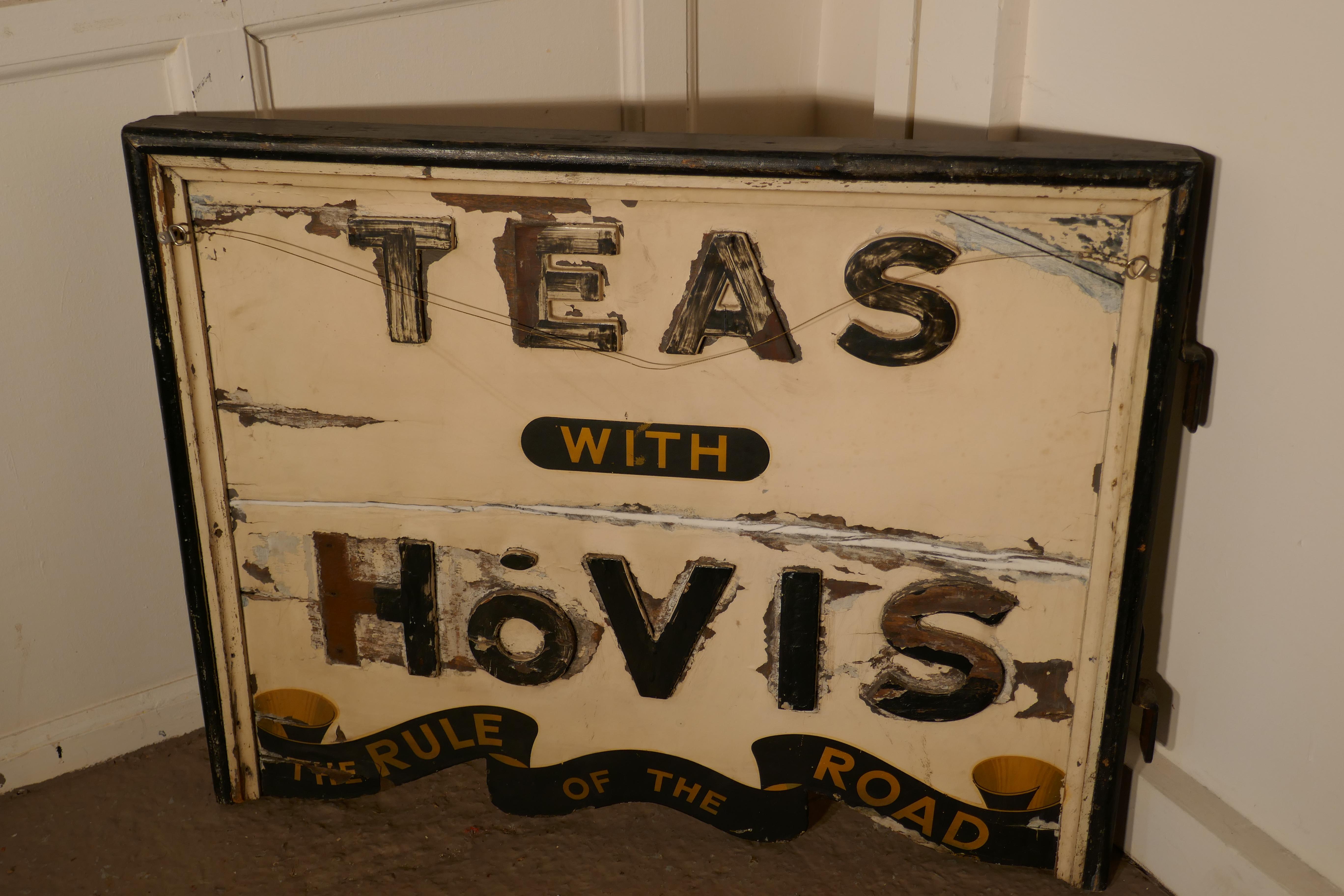 Three Dimensional Double-Sided Wooden Hovis Tea Shop Sign In Distressed Condition For Sale In Chillerton, Isle of Wight
