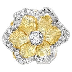 Three Dimensional Vintage Diamond Flower Ring in Two Tone Gold
