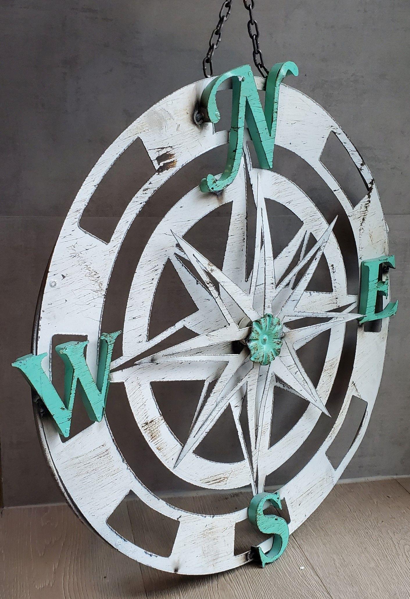 Metal Three Dimensional Wall Hanging Compass with Rotating Star For Sale