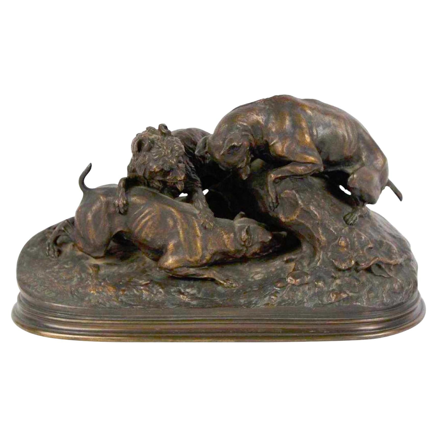 Three Dogs Burrowing ‘Chase Au Lapin’, by Pierre-Jules Mêne For Sale