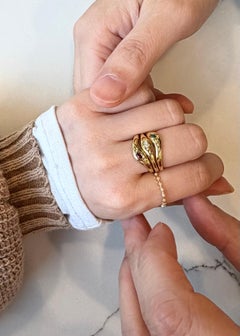 Three Dome Stacking Ring 14K Solid Gold with Ruby, Emerald, Marquise Diamond