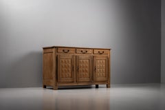 Three-Door Carved Oak Buffet, Diamond-Point Panels, France, 1940s