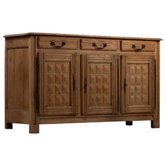 Three-Door Carved Oak Buffet, Diamond-Point Panels, France, 1940s