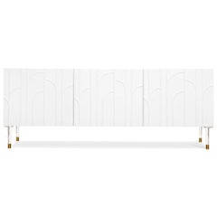 Three-Door Credenza Sideboard Detailed Matte White Lucite & Brass Hardware