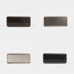 Three-Door Modern Wood Cabinet with Brushed Brass Trim