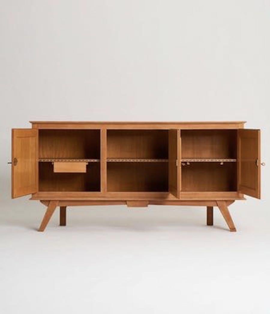 French Three Door Oak Parquetry Credenza, France, 1940s