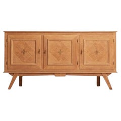 Three Door Oak Parquetry Credenza, France, 1940s