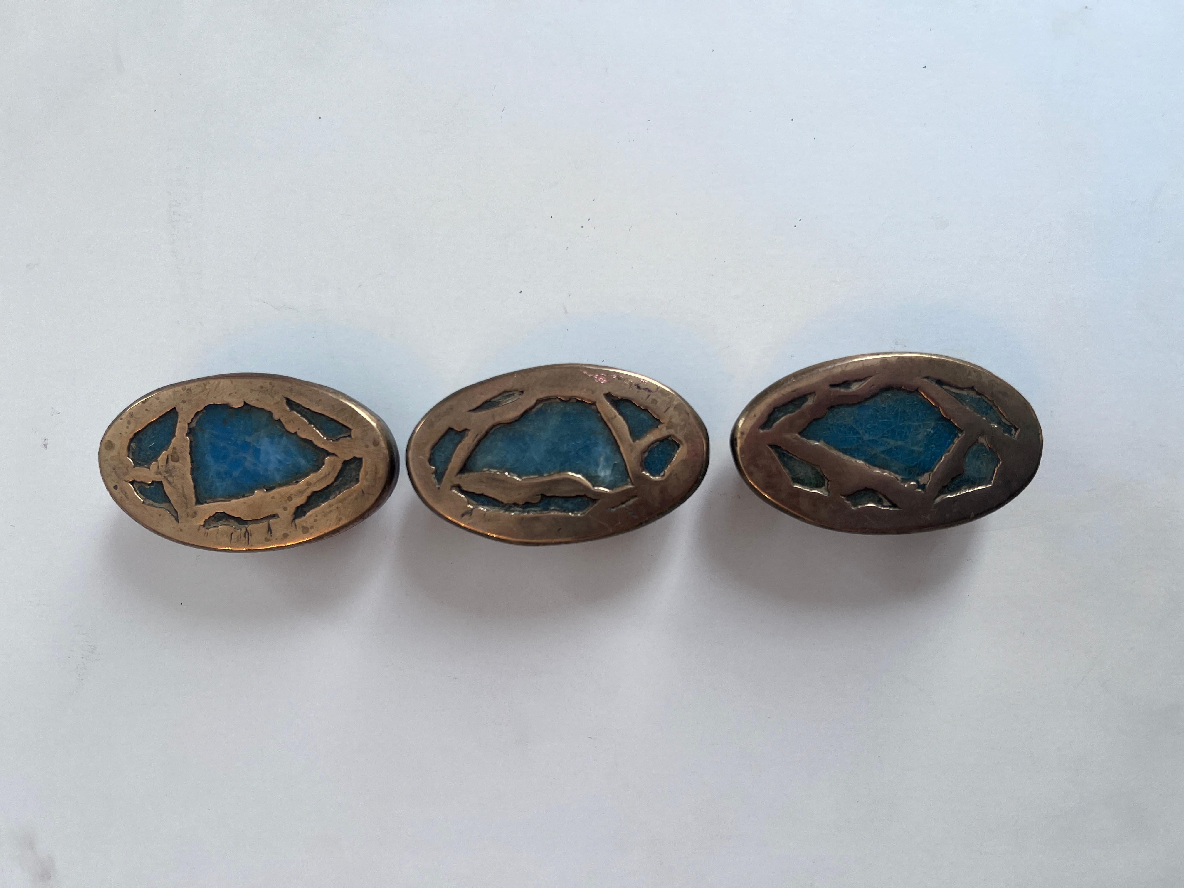 Three Door or Drawer Pulls in Bronze and Stone by Pepe Mendoza Mexico 5