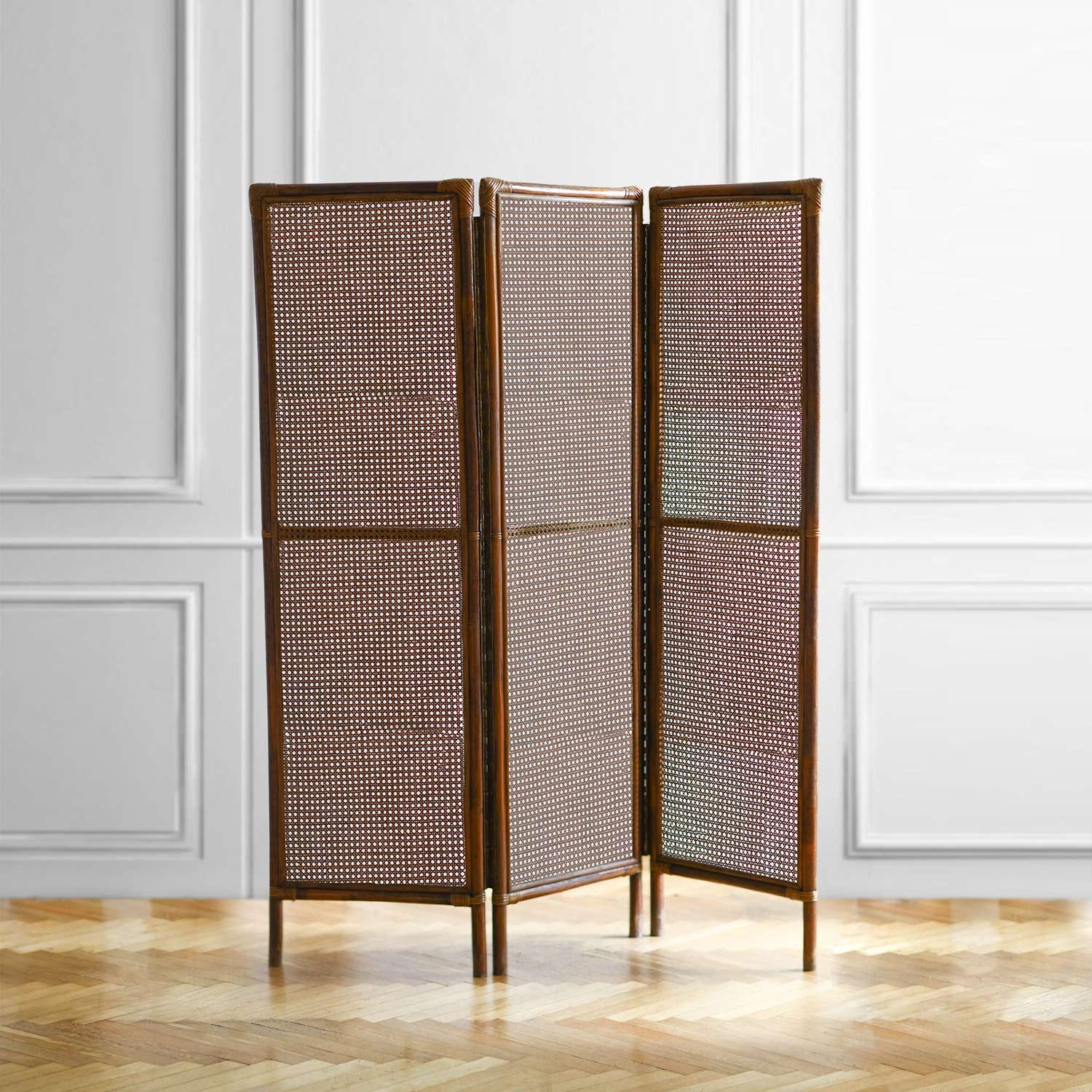 20th Century Three-Door Screen in Bamboo and Wicker, Italian Manufacture