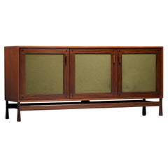 Three-door Sideboard in different sorts of Wood and Felt, Italy, 1960's