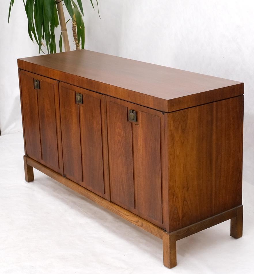 Mid-Century Modern Three Doors Compartments Two Fitted Doors Walnut Mid Century Server Buffet  For Sale