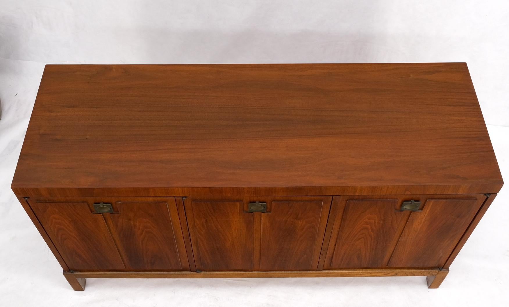 American Three Doors Compartments Two Fitted Doors Walnut Mid Century Server Buffet  For Sale