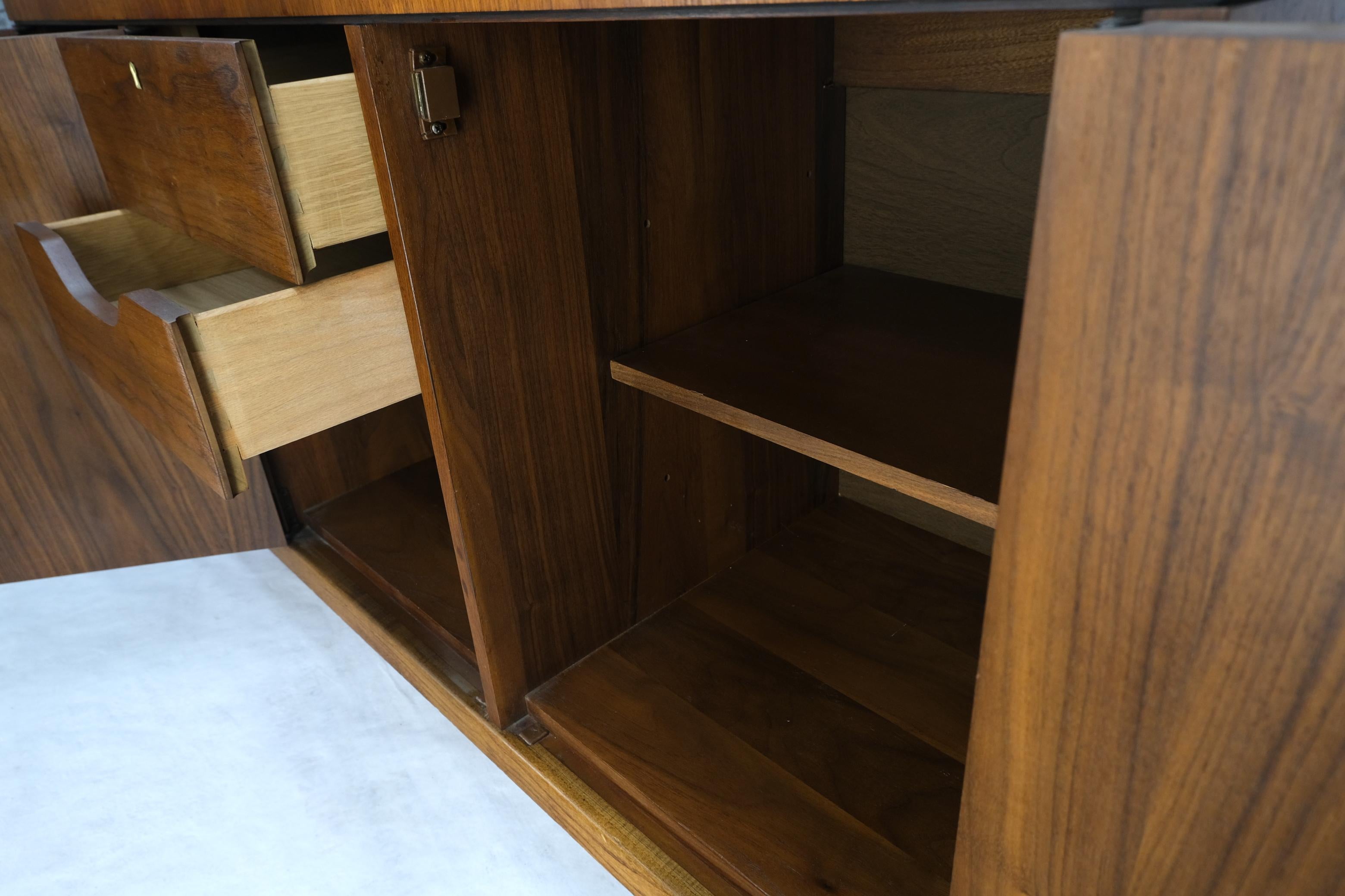 20th Century Three Doors Compartments Two Fitted Doors Walnut Mid Century Server Buffet  For Sale