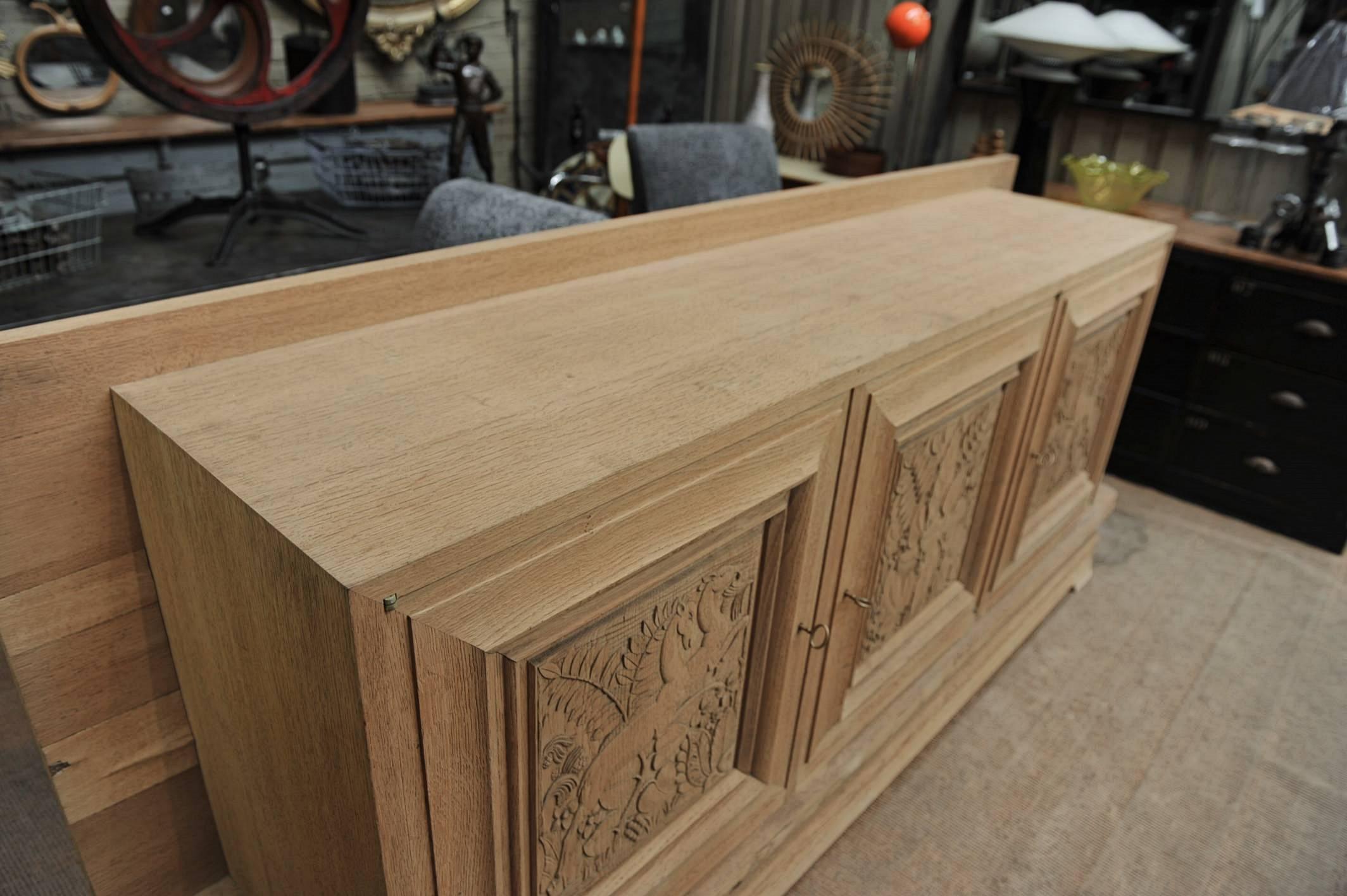 Three Doors Oak Credenza Cabinet, circa 1940 For Sale 5