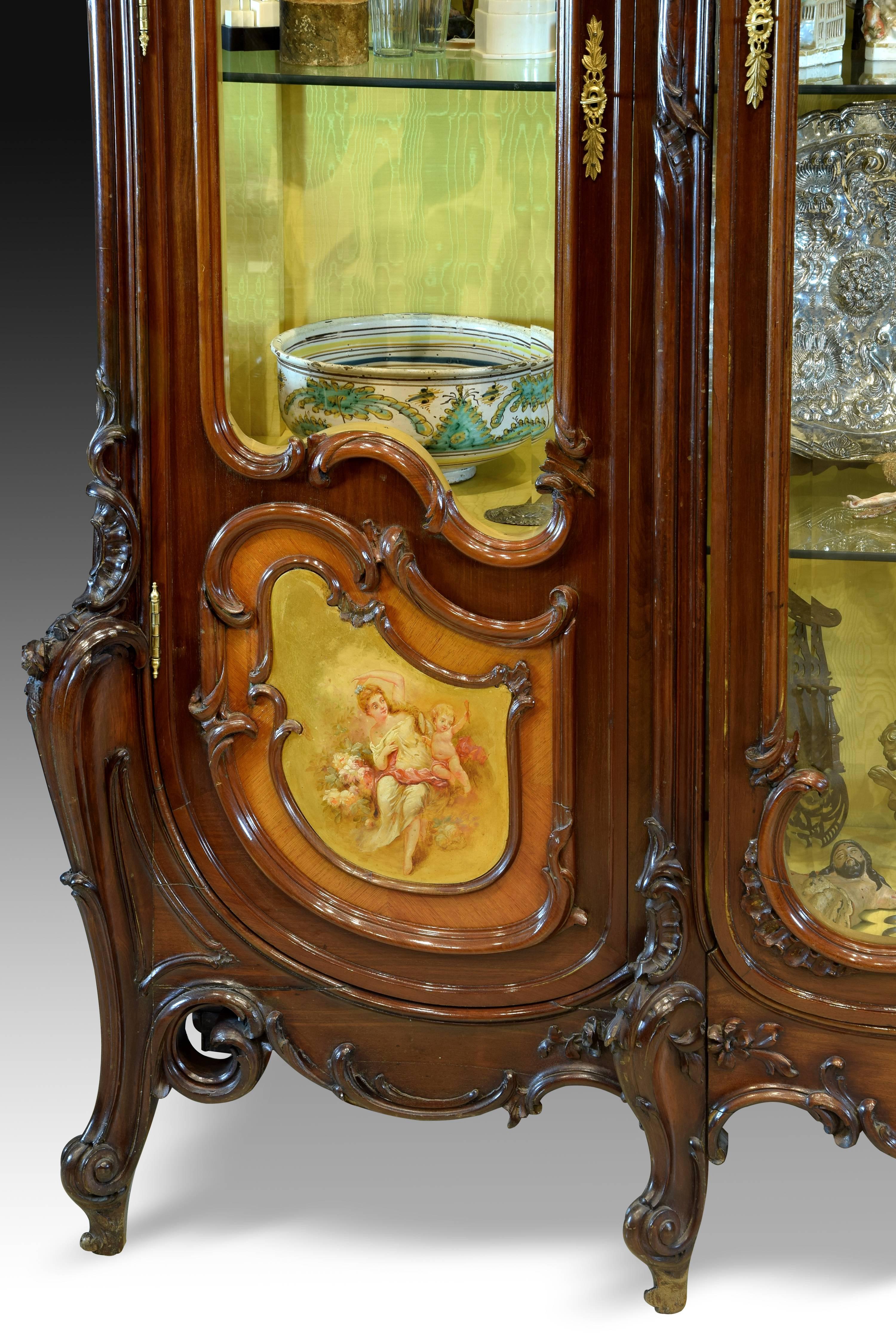 Three Doors Louis XV Style Glass Cabinet, Mahogany, 19th Century For Sale 3