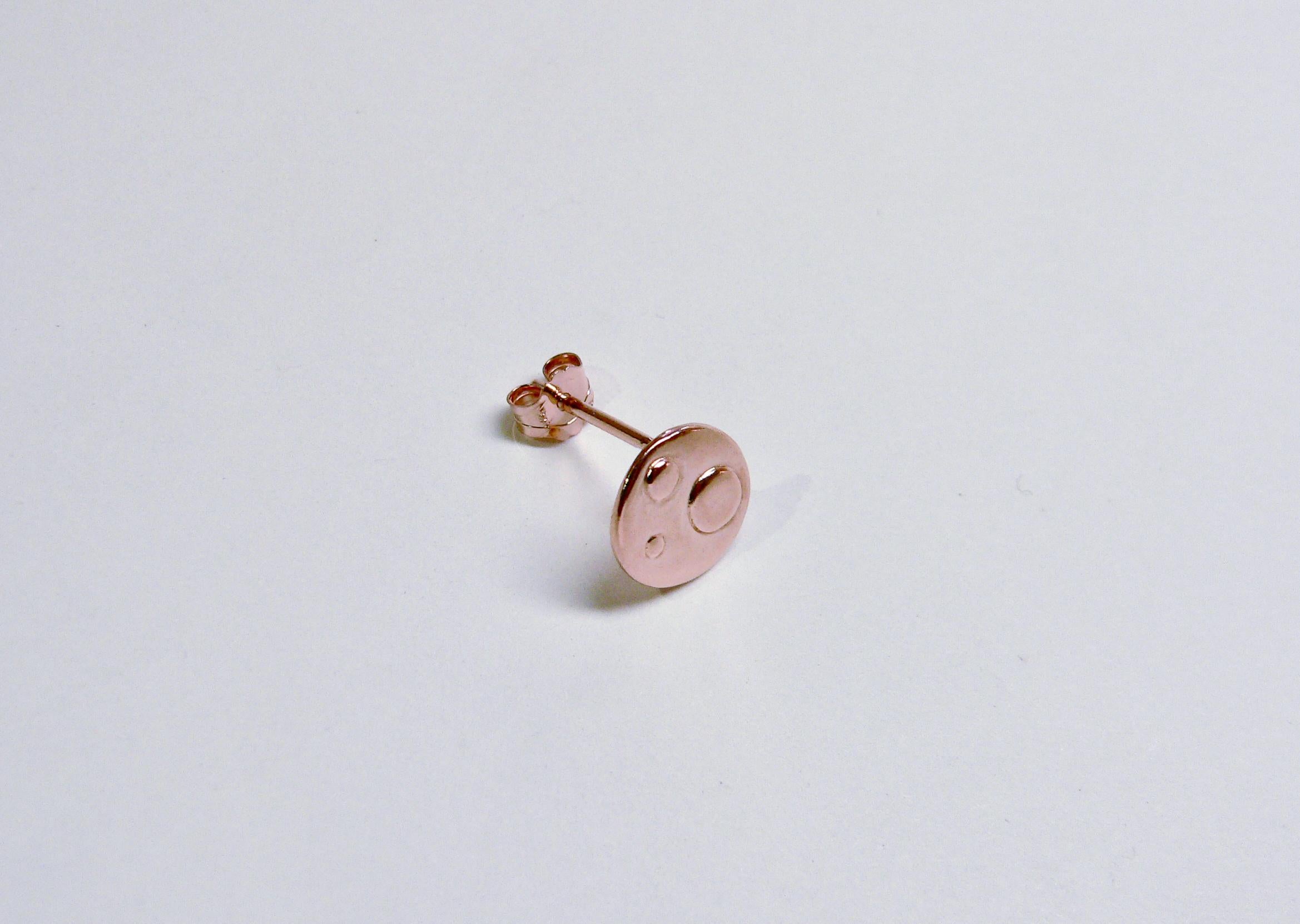 Women's or Men's Three Dots Single Stud Earring, Pink Gold-Plated Sterling Silver For Sale