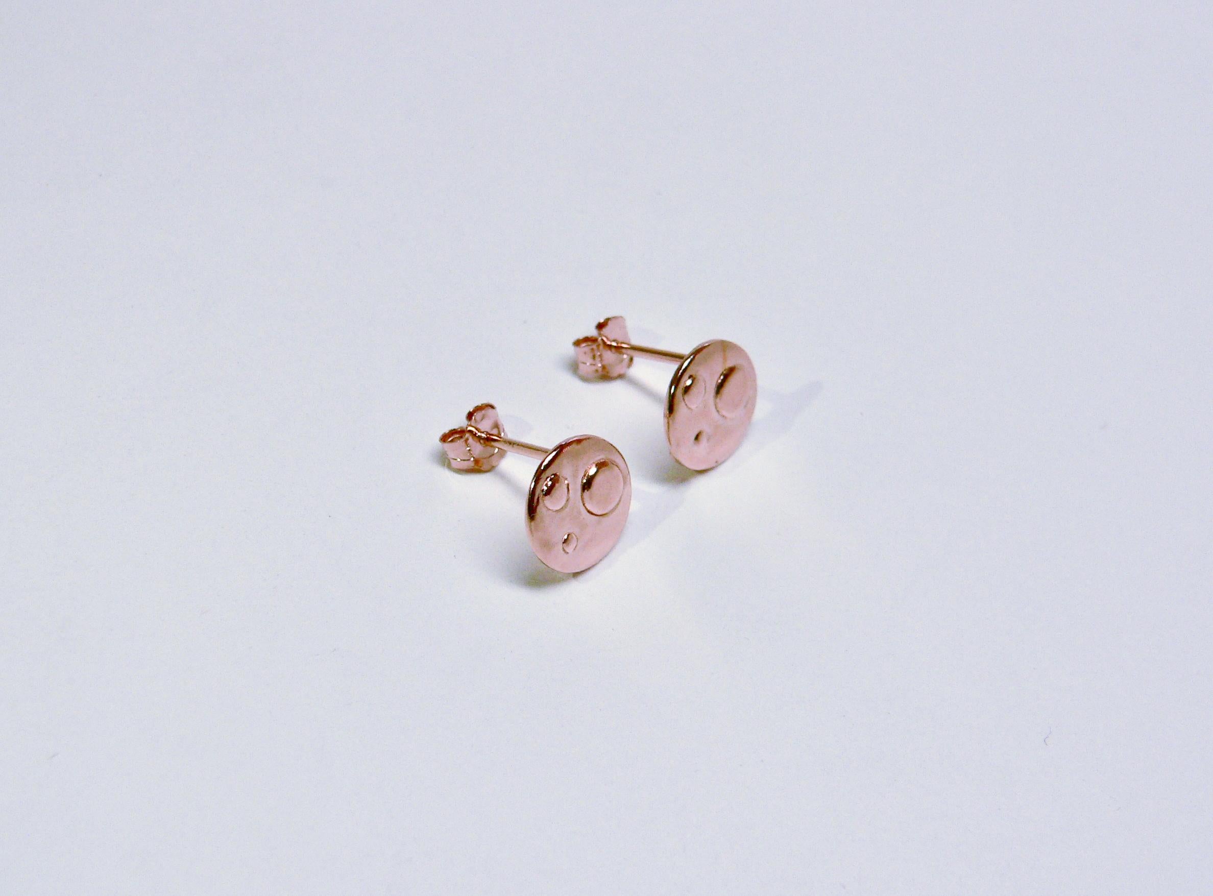Women's or Men's Three Dots Stud Earring (Pair), Pink Gold-Plated Sterling Silver For Sale