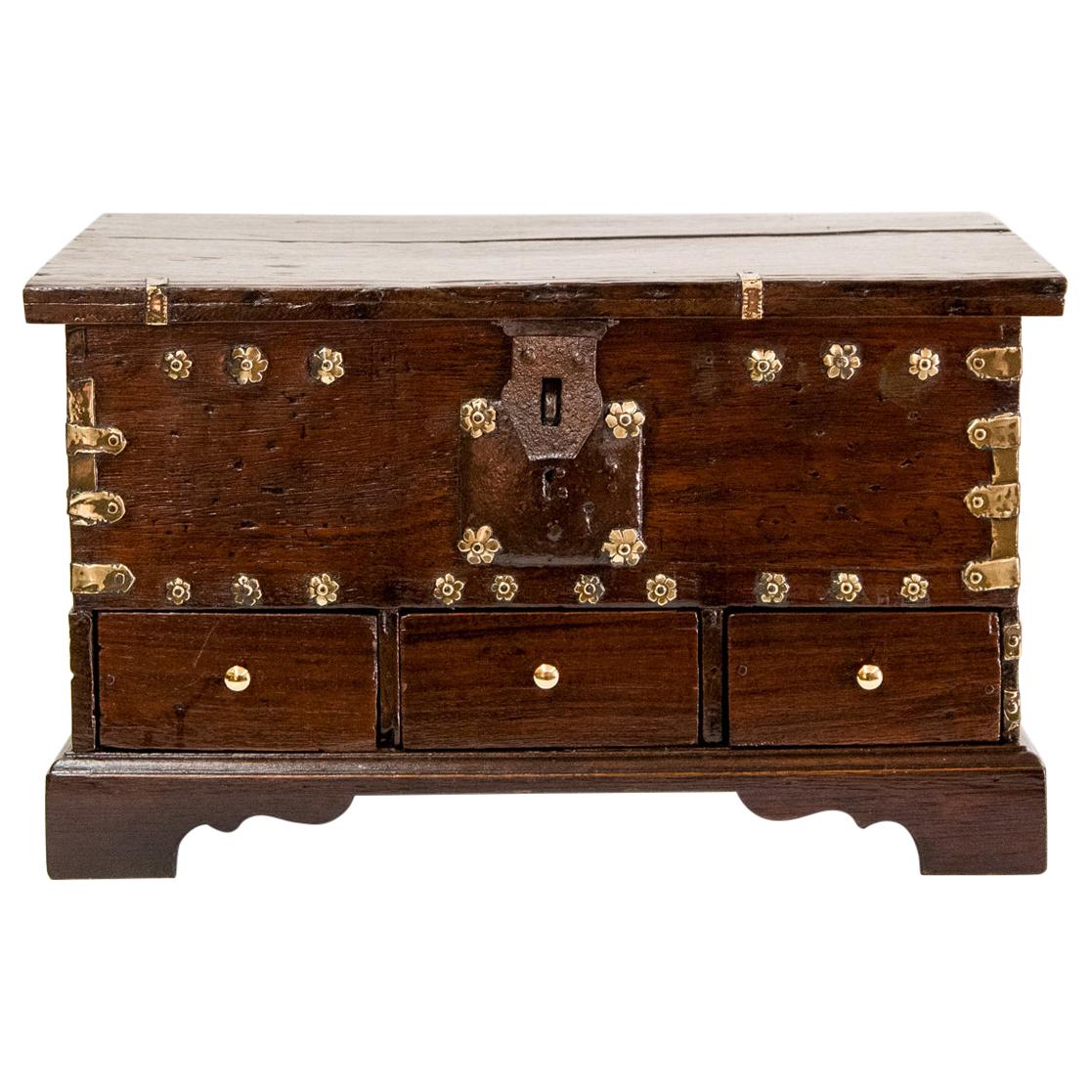 Three-Drawer Brass Bound Chest For Sale