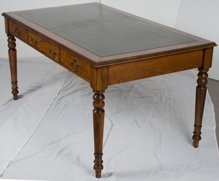 Three-Drawer Burled Walnut Writing Table Library Desk with Three ...