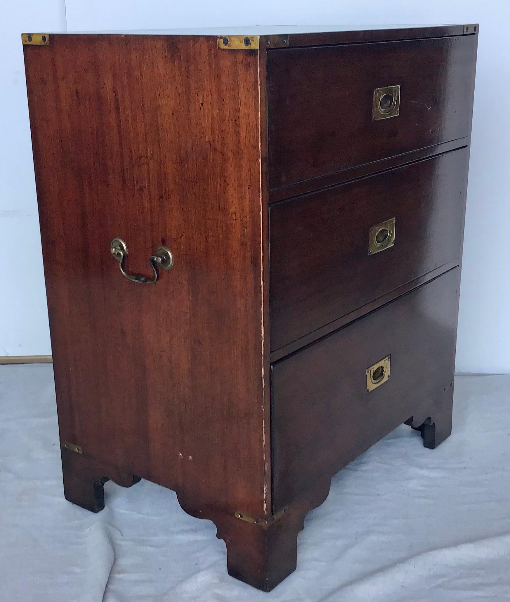Three Drawer Campaign Side Table or Bedside Commode 1