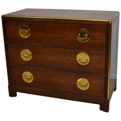Three-Drawer Cherry and Brass Asian Style Chest by Baker Furniture Company