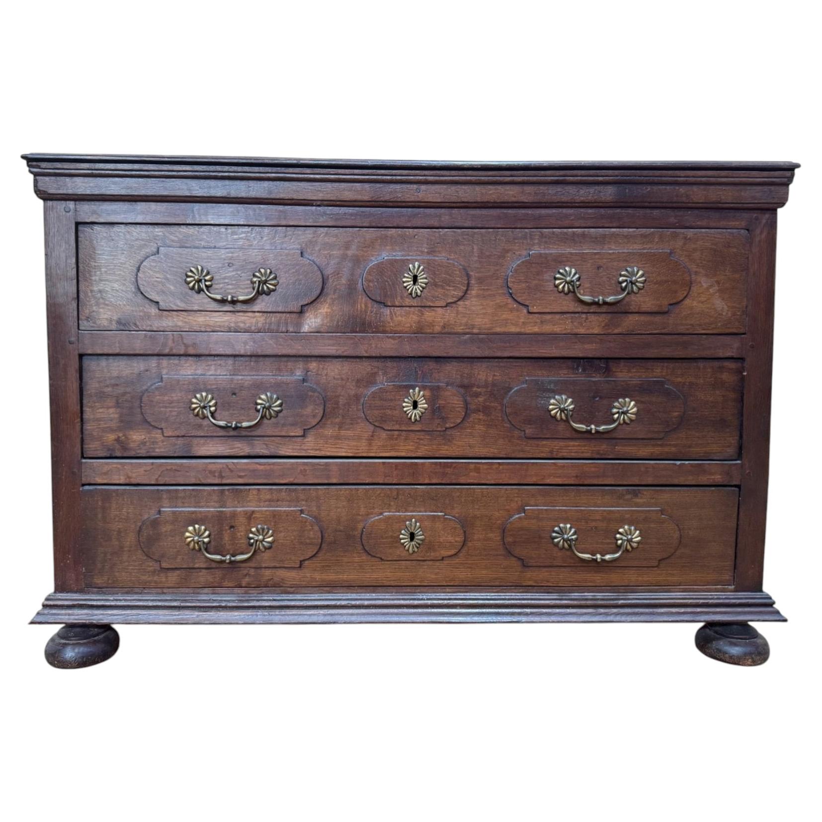 Three drawer chest of drawers – Louis XIII style – Solid oak – 18th century For Sale