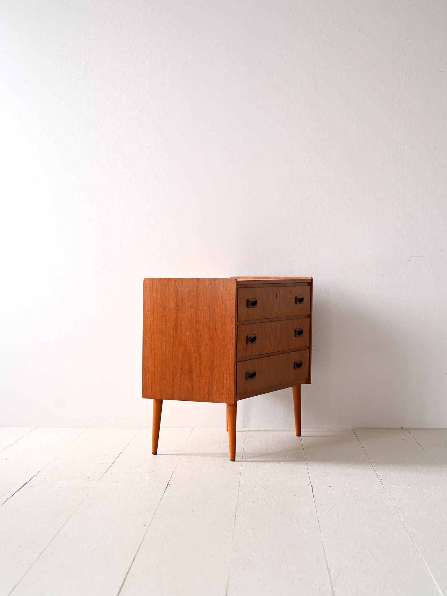 Scandinavian Modern Three-drawer chest of drawers with wooden handles