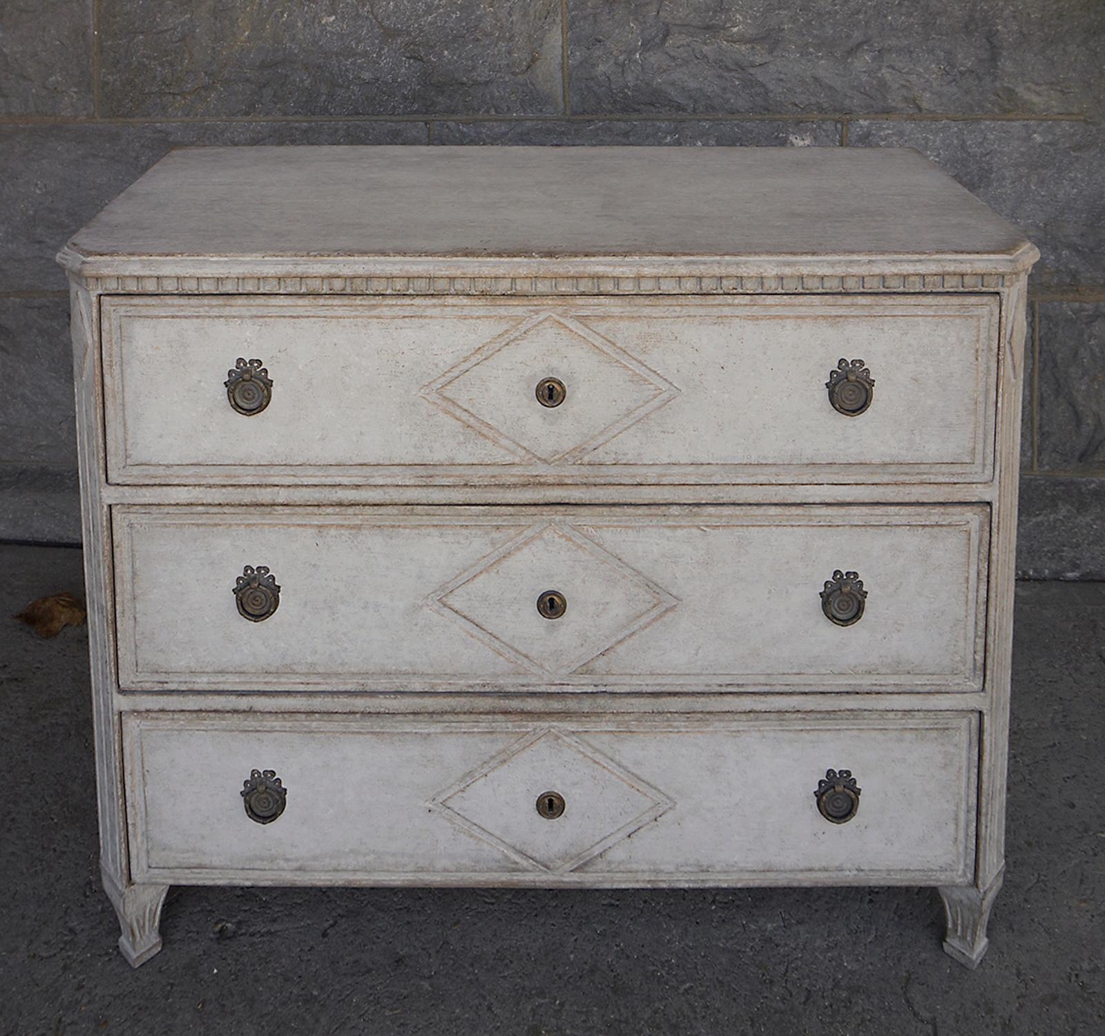 Gustavian Three Drawer Chest with Incised Detail