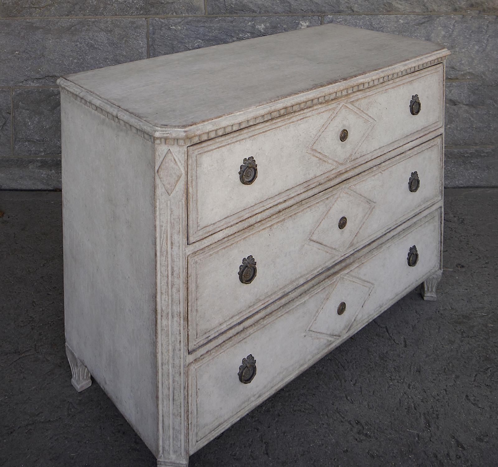 Wood Three Drawer Chest with Incised Detail