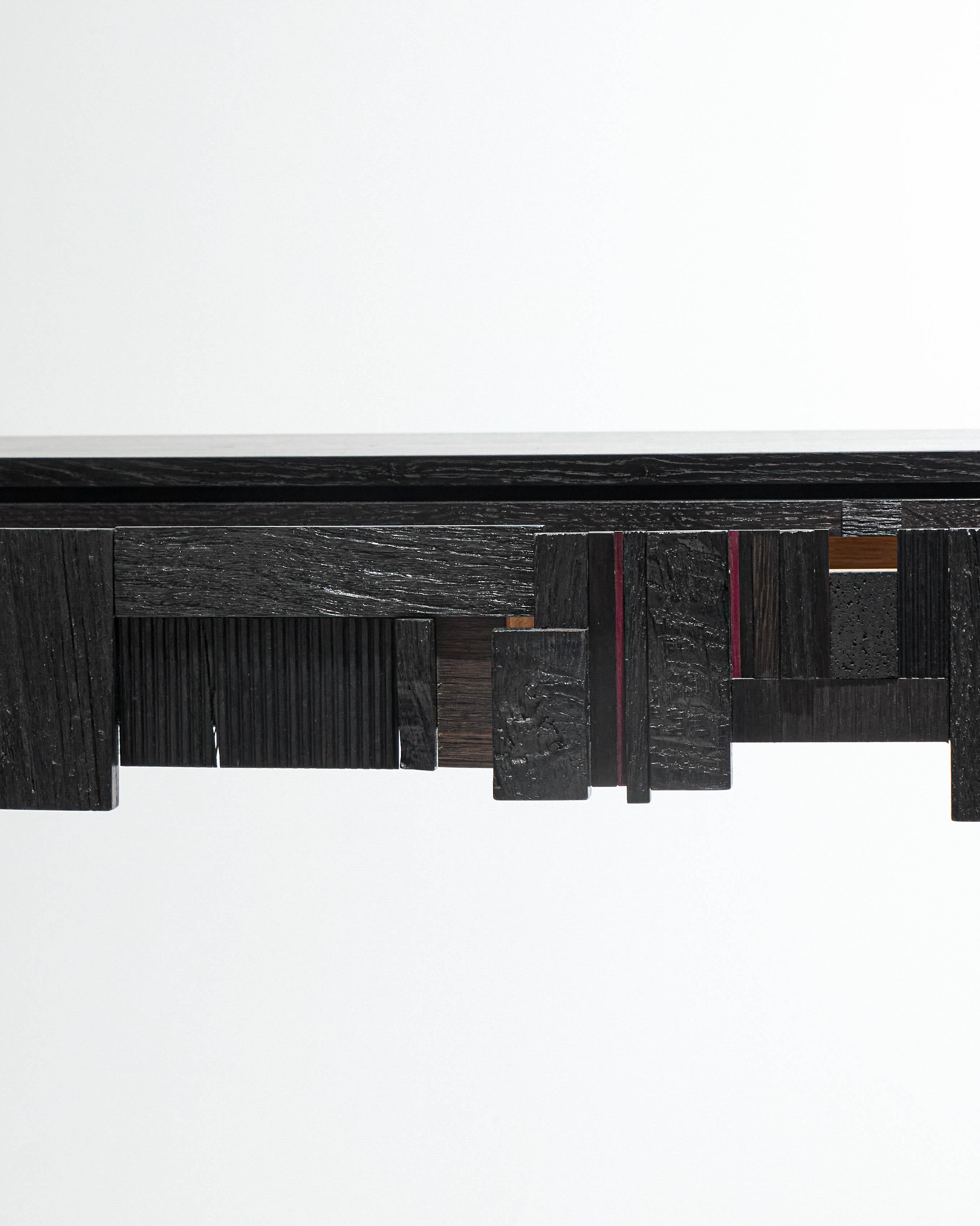Contemporary Three-drawer console in black wood For Sale
